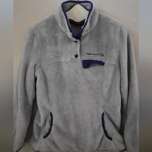 Free Country Fleece Pullover Sweater Size Large Grey With Purple Trim